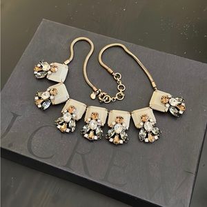 NWOT J.Crew Art Deco Gray, Gold, Bronze Crystal Glass Bib Statement Necklace